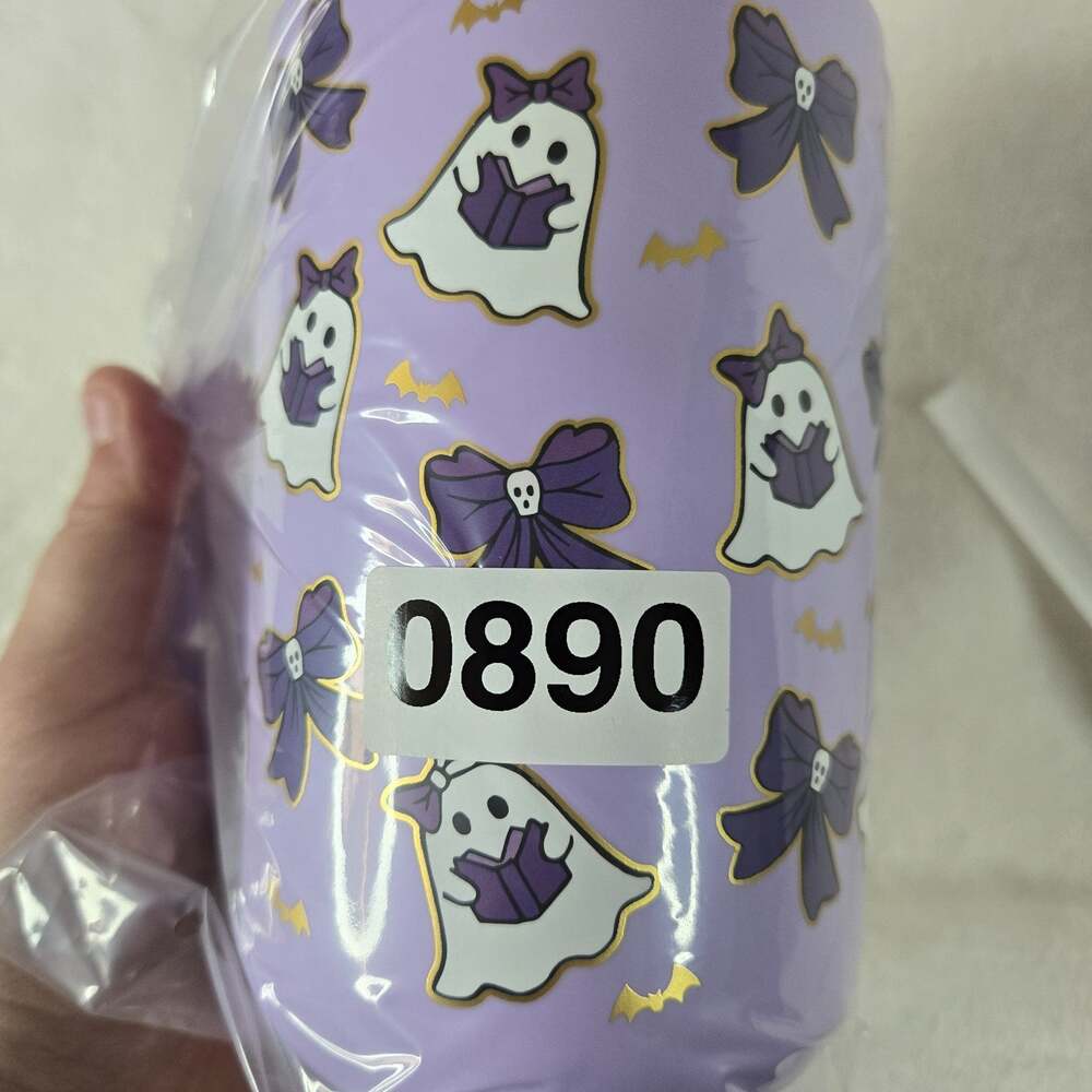 Cobwebs & Cauldrons Purple Ghost Coffee Mug Cup Halloween Bows Bats Ceramic - Picture 5 of 5